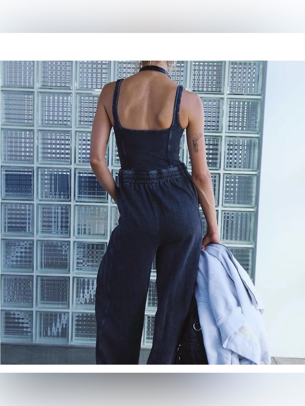 Free People Black Square-Neck Jumpsuit with Drawstring Waist New without tags •